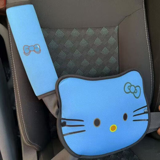 卡通猫儿童安全带调节固定器防勒脖汽车座椅保险带护肩套辅助绑带 粉色猫【护腹垫+肩带】
