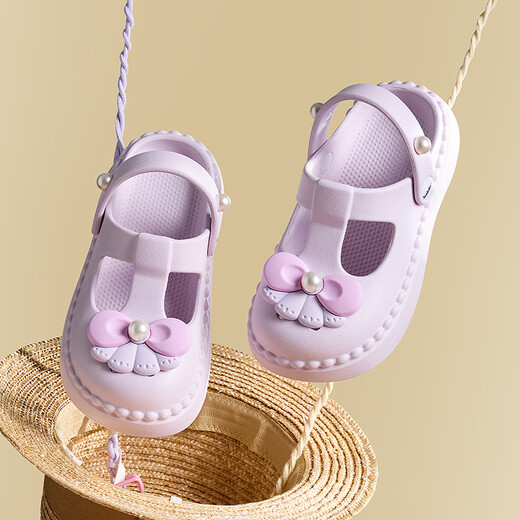 Balabala Children's Shoes Children's Croc Shoes Girls Sandals Thick Soled Outerwear 2025 Summer New Shoes Sweet Purple 28