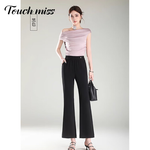 塔驰密司 TOUCH MISS高端减龄休闲裤女夏季新款喇叭裤薄款小个子九分微喇裤松紧高腰 米色 27 92-105斤内