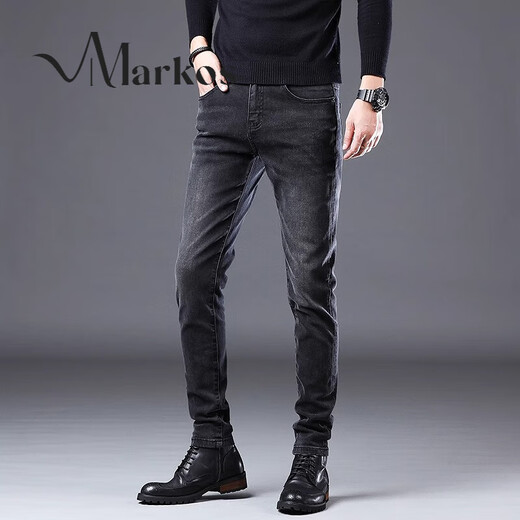 
Markos Hong Kong 2025 spring and autumn black and gray jeans for men Korean style slim feet trendy and versatile casual long trousers gray 1049 28
