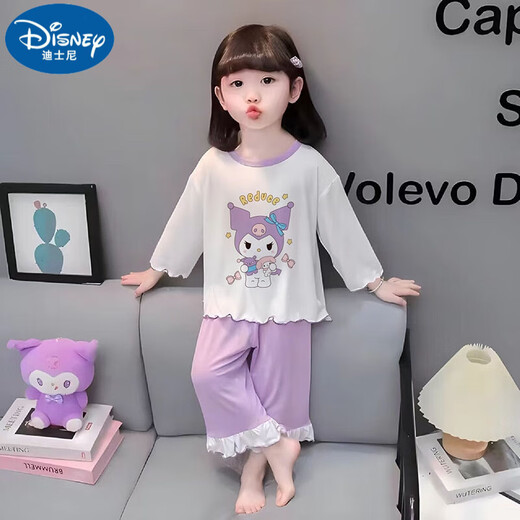 迪士尼（Disney）儿童睡衣女童春秋夏季长袖纯棉薄款套装女孩宝宝卡通公主风家居服 长袖套K3519#粉忙着卖萌 8码身高[95-105cm] 均码