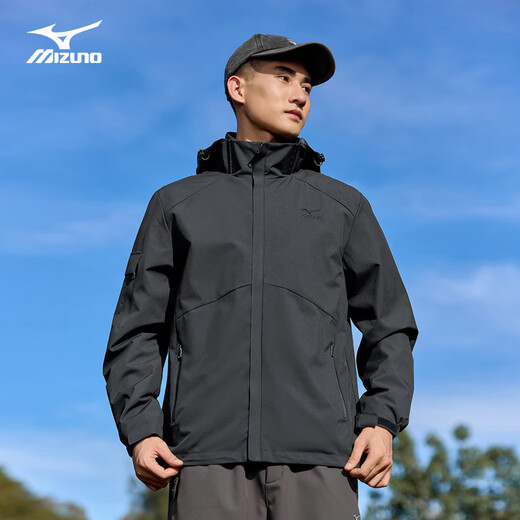 Mizuno Outdoor Jacket Men's Spring and Autumn Hooded Versatile Jacket Top Windproof and Waterproof Mountaineering Jacket Dark Gray L