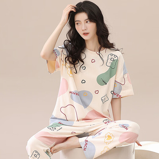 古维慕大童睡衣12-15岁女夏季女夏短袖长裤春秋夏款女士家居服薄款装 ZH-9721 L