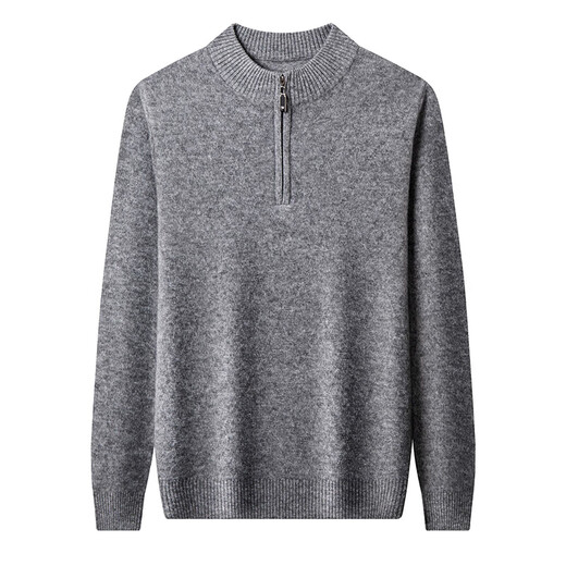 鹿王（KING DEER）鄂尔多斯市山羊绒男士半高领半拉链新款冬季宽松双股加厚保暖毛衣 本青 100羊绒 XL 175 【145-160斤】