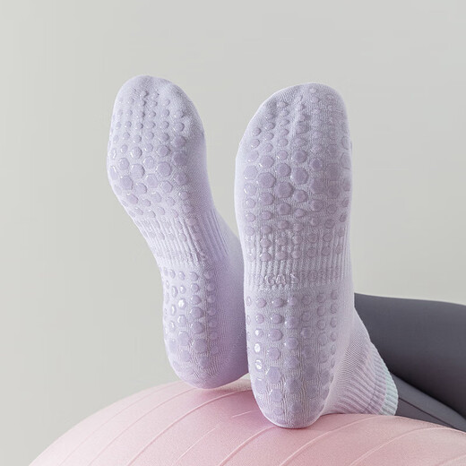 Yoga socks, women's mid-calf socks, double ribbed color-blocking stitching sports socks, non-slip training, fitness running, Pilates, 2 pairs, random mixed colors, one size fits all