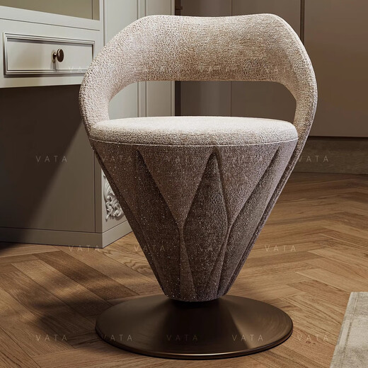 He Jian Gong VATA special style minimalist light luxury modern designer dressing stool bedroom dressing table stool beige yellow bronze fabric style