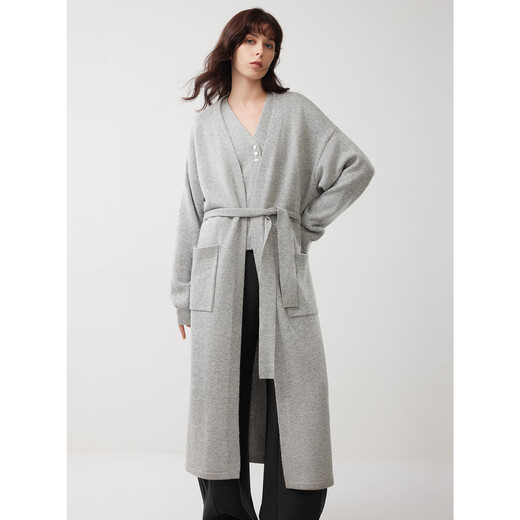 ELLE French sheep wool knitted vest cardigan suit for women 2025 winter new design casual two-piece set light gray S