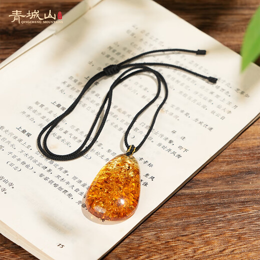 Qingcheng Mountain Natural Water Drop Flower Amber Pendant, Orphan, Same Style for Men and Women, Simple Autumn Necklace, Amber Pendant, Beeswax Gift, Flower Amber Water Drop Pendant, Orphan Product Has Expired