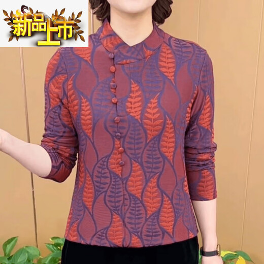 Early diameter autumn and winter thickened light luxury design irregular round neck jacquard temperament slimming mother's top women's special price HXW-502 orange jacquard thickened M recommended 80-90Jin Jin equals 0.5 kg