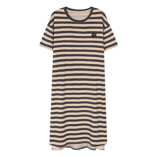 Modal 2025 Neues Nachthemd mit Brustpolster für den Sommer für Frauen im Sommer reines Baumwoll kurzärmelige, dünne, gestreifte Pyjamas-Hauskleidung mit Brustpolster 14106 XL 170 Empfohlenes Gewicht 120-140jin [Jin gleich 0,5 kg]