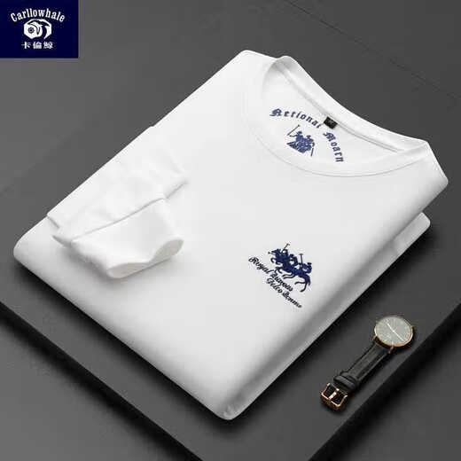Karen Whale 320G reines Baumwoll-Sweatshirt Herren zehntausend Nadel bestickt mit langärmeligem T-Shirt runden Hals mittleren Alters und junger Mann 6628-Gelb Einer Größe 58