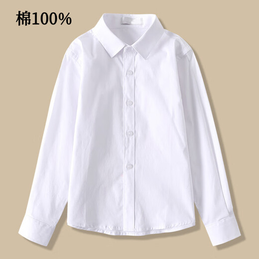Feng Lingniao Children's White Shirt Spring and Autumn Long Sleeve Boys' Shirt Pure Cotton Performance Clothes White Female School Uniform Pure Cotton No Pockets Regular 160 cm Weight 85-100 Jin Jin equals 0.5 kg