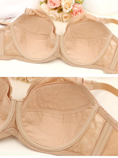 
Zilan Tiven bra brand counter genuine underwear for women without sponge thin style large breasts showing small side thin bra 7373 apricot skin color 75C
