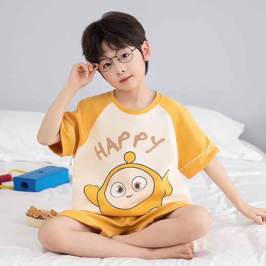 酷章（KUZHANG）男童睡衣短袖纯棉夏季薄款中大童卡通儿童宝宝青少年家居服套装 tn693-龙猫 100 8码身高-110CM体重30-40斤
