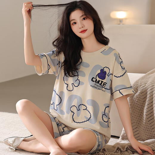 Dan Pajamas assez grande taille Femmes 200 Jin [Jin est égal à 0,5 kg] Souet à manches courtes d'été Fat Sœur Extra Large Taille 200 Jin [Jin est égal à 0,5 kg] Carton lâche Maison A3519 Shorts M 80-95 Jin [Jin est égal à 0,5 kg]
