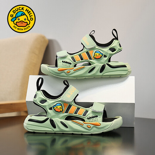 G.Duckkids Little Yellow Duck Boy Sandalen Sommer 2025 Neue Stil kleiner und mittelgroßer Jungen Leichtes weicher Boden Sommer Kinder Beachschuhe 6228 Schwarz und Grün 28 _inner Länge 17,8 cm