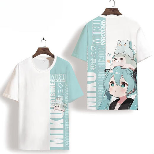 Anime Co-Branded 2D periphere kurzärmelige Hatsune Miku Männer und Frauen Schmerzkleidung Clocken vielseitig Sommer Top T-Shirt T-Sleeved 3520 [anpassbares Muster] s