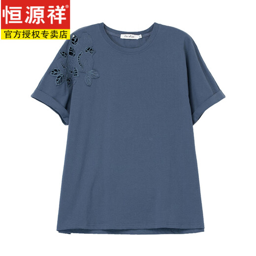 恒源祥加肥加大码纯棉T恤女式夏短袖2025新款宽松中年妈妈全棉白色上衣 黑色【KSP-9896款】 L 适合100-115斤