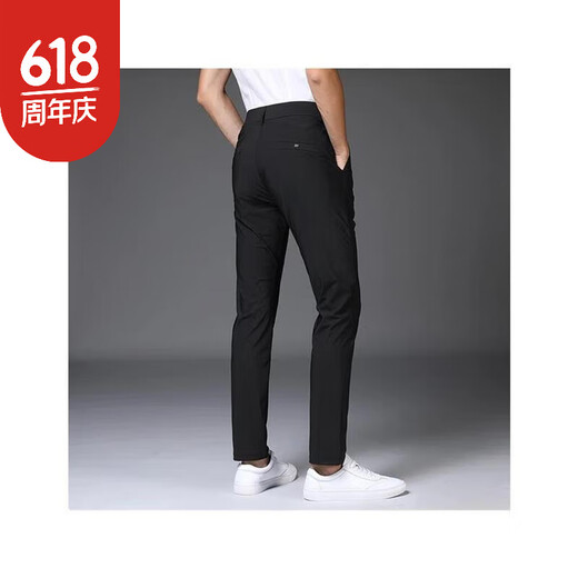 尔煦言也高端男装休闲西裤2025冰丝春薄款速干免烫弹力修身小脚长裤 1098-黑色-九分裤 均码 28码_腰围2尺1建议100-110