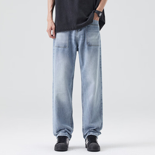 LEE KIDS2025夏季男士薄款牛仔裤宽松七夕裤前侧口袋直筒裤 9893蓝色 薄款 M (100斤)