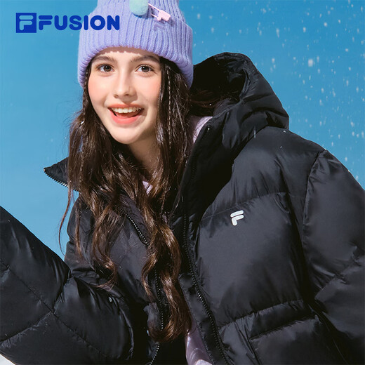FILA FUSION Fila trendy brand down jacket for women 2025 winter new casual loose warm hooded jacket, black-BK M 165/84A/M