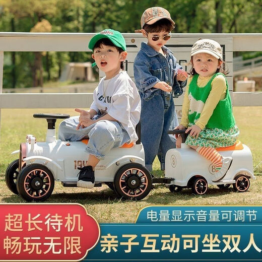 Floß-Kernzug kann für Kinder für elektrische Kinder mit kleinem Zug für Kinderbabysbindung für Kinder mit Allrad-Doppelwagen [weiße Fernbedienung 12V große Batterie] + 2 Wagen mit Vierrad-Erwachsenen für Kinder verwendet werden.
