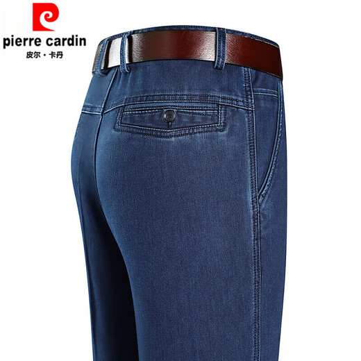 皮尔卡丹（PIERRE CARDIN）夏季薄款冰丝牛仔裤男高腰宽松直筒休闲裤子中老年爸爸长裤男 3892款-黑色【夏季】 薄款 38 【腰围3尺】