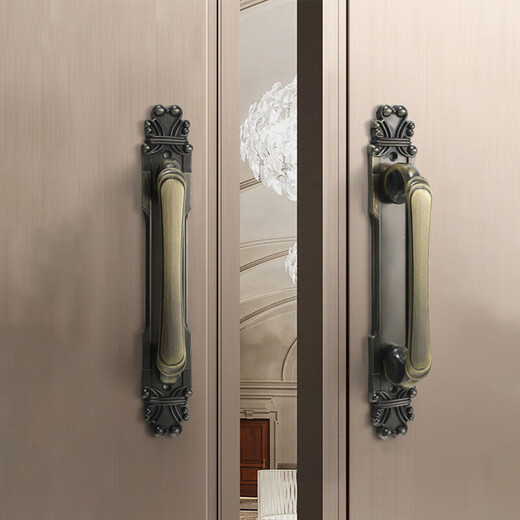 Mi Hong light luxury retro wooden door pull hand Chinese antique bronze and zinc alloy double door sliding door wardrobe 3923-Xiaohong ancient length 165