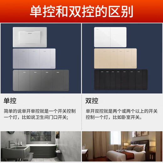 德力西电气德力西电气DELIXI ELECTRIC118型墙壁开关面板六开单控开关大号6 691时尚白中号/6开双 691时尚白