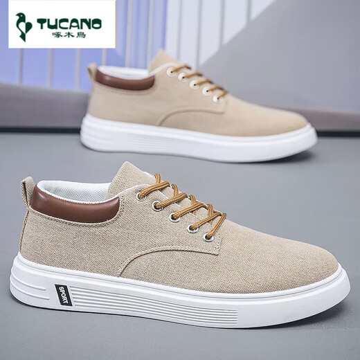 Woodpecker 2025 summer new breathable men's canvas shoes casual men's shoes students' shoes youth trendy shoes Hong Kong style cloth shoes khaki JL898 39