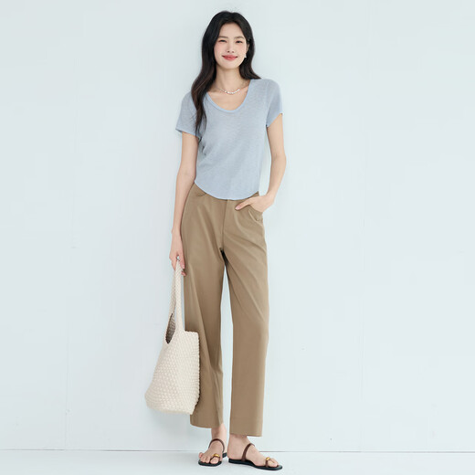 Evely Jiang Xin approuve les nouveaux vêtements d'été 2025 Nouveaux pantalons de neuf points à neuf points pour les femmes commutant un pantalon de costume léger