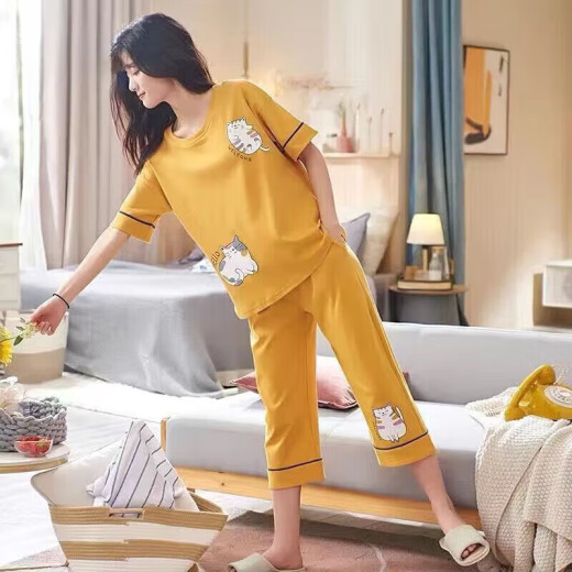 Langsha Pyjamas für Frauen im Sommer kurzärmeliger Anzug loser Frühling und Sommer können außerhalb der 520 Valentinstag Geschenke mit kurzärmeligen Kaufhosen 679 l empfohlen 98-115jin [Jin gleich 0,5 kg]