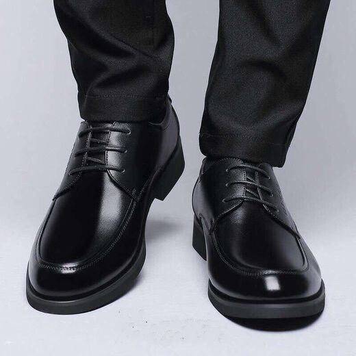Chaoyunyue Real Cowhide Youth En cuir Chaussures en cuir à l'intérieur Hauteur en amélioration respirante chaussures en cuir formelles liées noires pour hommes Soft Sole rond chaussures simples 9901 noir 38