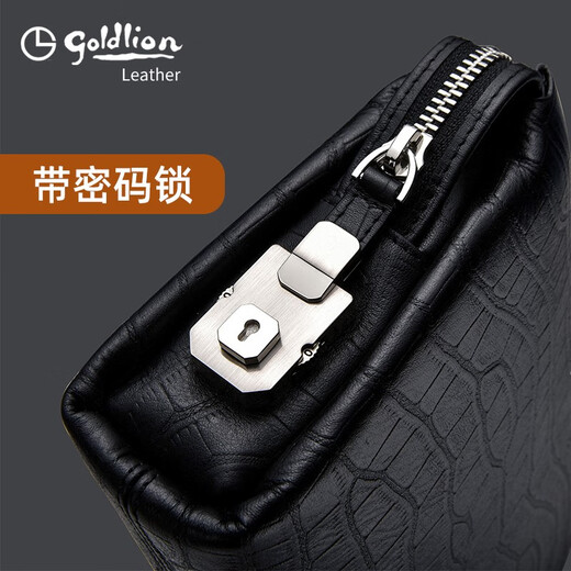 Jinlilai Handbag para hombres de cuero genuino de cuero antirrobo de la contraseña de bloqueo de la capa superior de la capa de vaca 2025 NUEVO bolso de mano alta negra