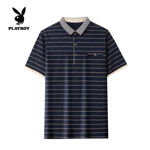 
Playboy (PLAYBOY) brand men's short-sleeved T-shirt middle-aged and elderly pure cotton lapel large size Polo shirt dad summer half-sleeved top white 6628 real pocket L 170 [suitable for 120-140Jin [Jin equals 0.5 kg]]