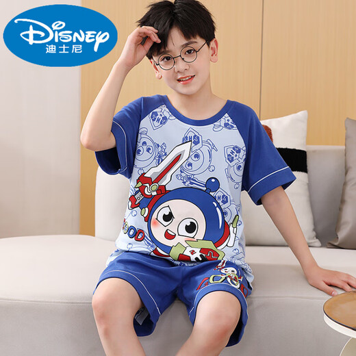 Disney Children's Pyjamas Summer Nouveau garçons à manches courtes Coton Coton Coton mince garçon de taille moyenne Costume à domicile climatisé pour enfants K double 6630 # Cat domestique bleu jaune 170 taille 10 Hauteur recommandée [100-110cm]