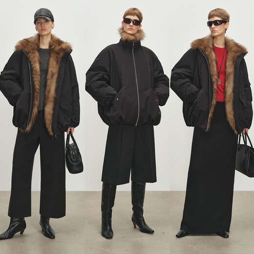 MSBEAST Miss Beast Temperature-locking raccoon fur collar + 90 white goose down silhouette down fur pie jacket丨Snow Traveler Cream White S