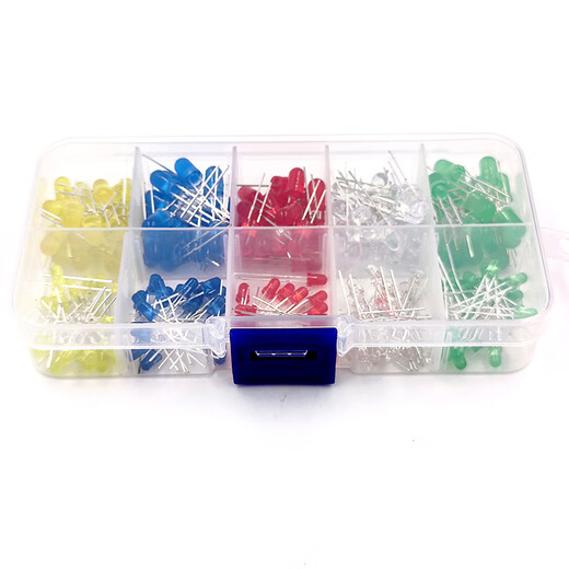 3MM/5MM light-emitting diode package LED plug-in experimental lamp bead component package F3/F5mm LED small light bulb red, green, yellow, blue and white mist DIY set/boxed 3mm/5mm five colors 20 pcs each (200 pcs in total) boxed