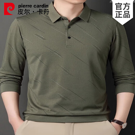 皮尔卡丹（pierre cardin）桑蚕丝长袖t恤男士春秋新款中年爸爸休闲免烫上衣翻领薄款polo衫 829黑色 XL 175 建议140-155斤