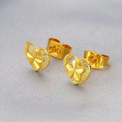 UHFQ old phoenix new Chinese style flower love sand gold earrings and earrings for girlfriend birthday gift poetic love flower gold earrings 2.69