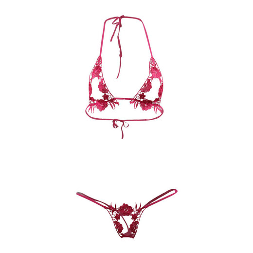 Open three-point bra sexy temptation lace transparent temptation thong women's erotic underwear 1042 red one size
