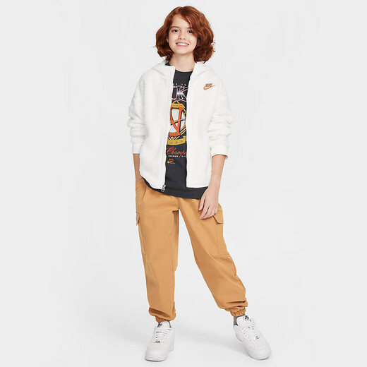耐克（NIKE）童装上衣春保暖仿羊羔绒外套白色针织夹克HQ4882-133 HQ4882-133 L