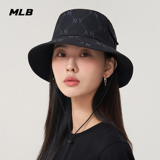 MLB官方男女简约时尚LOGO遮阳帽抽绳渔夫帽25夏季新款HTM01 纽约洋基队/黑色 M /59