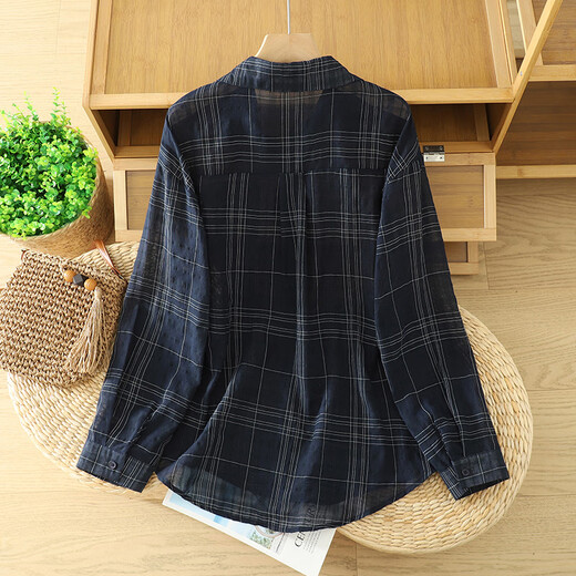 Jiandang plus size women's fat MM autumn new Korean style retro plaid shirt loose casual shirt 6216 white plaid L [120-145Jin[Jin equals 0.5 kg]]