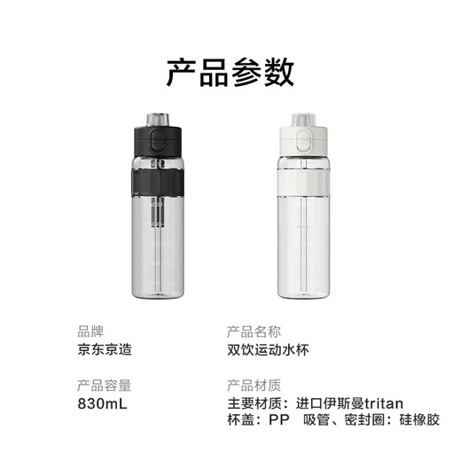 JD.com realizó titán de botella de agua deportiva de doble bebida titán que acompaña a la taza de agua de plástico portátil al aire libre en espesor 830 ml de 830 ml
