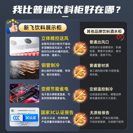 新飞（frestec）展示柜冷藏保鲜柜酒水饮料冰柜双开门冷藏柜酒店冷藏保鲜柜超市直冷玻璃门风冷无霜冰箱立式冷柜 双门黑红680L【直冷省电】1.2米