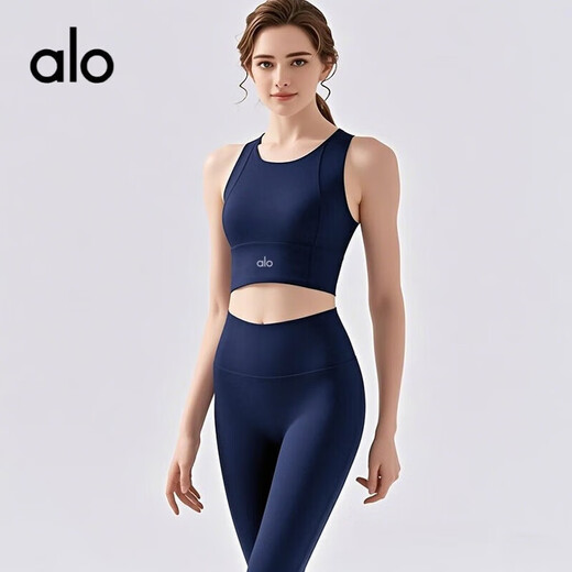 ALO YOGAALO Yoga Suit Feminine Nude Shockproof Pilates Fitness Sports Vest Two-piece Set Ivory Top + Pants M 100-110Jin Jin equals 0.5 kg