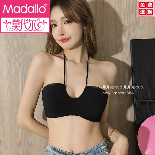 莫代尔挂脖式抹胸内衣女小胸聚拢性感无肩带防滑文胸夏季薄款无钢圈胸罩 灰(内衣单件) M (34/75ABC通杯)