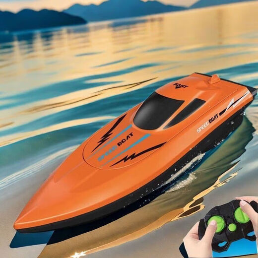 KAKM Bateau de Vitesse télécommandé à Grande Vitesse Bateau pour Enfants Extra Large Chargement Radio étanche Jouet d'eau électrique pour garçon modèle litre Version Batterie-Bateau de Vitesse Orange