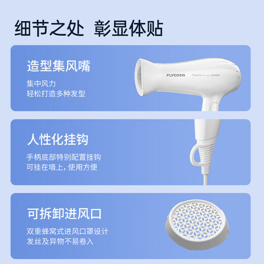 飞科（FLYCO）电吹风机家用大功率负离子吹风筒护发不伤发大风力速干轻小巧便携专业沙龙吹风 【2000W大功率 可折叠】FH6232